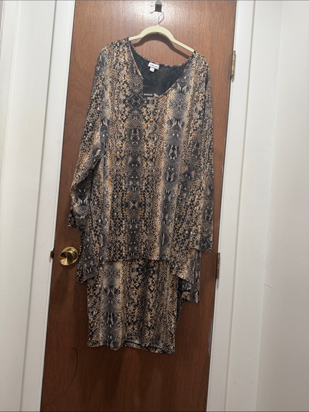 Avenue Long-Sleeve Snake Print Dress in Brown and Black